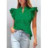 imagePRETTYGARDEN Womens Summer Tops 2026 Dressy Casual Ruffle Cap Sleeve Button V Neck Embroidered Eyelet Blouses ShirtsDark Green