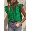 imagePRETTYGARDEN Womens Summer Tops 2026 Dressy Casual Ruffle Cap Sleeve Button V Neck Embroidered Eyelet Blouses ShirtsDark Green