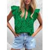 imagePRETTYGARDEN Womens Summer Tops 2026 Dressy Casual Ruffle Cap Sleeve Button V Neck Embroidered Eyelet Blouses ShirtsDark Green