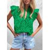 imagePRETTYGARDEN Womens Summer Tops 2026 Dressy Casual Ruffle Cap Sleeve Button V Neck Embroidered Eyelet Blouses ShirtsGreen