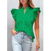 imagePRETTYGARDEN Womens Summer Tops 2026 Dressy Casual Ruffle Cap Sleeve Button V Neck Embroidered Eyelet Blouses ShirtsGreen
