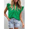 imagePRETTYGARDEN Womens Summer Tops 2026 Dressy Casual Ruffle Cap Sleeve Button V Neck Embroidered Eyelet Blouses ShirtsGreen
