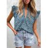 imagePRETTYGARDEN Womens Summer Tops 2026 Dressy Casual Ruffle Cap Sleeve Button V Neck Embroidered Eyelet Blouses ShirtsGrey Blue