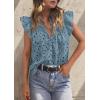 imagePRETTYGARDEN Womens Summer Tops 2026 Dressy Casual Ruffle Cap Sleeve Button V Neck Embroidered Eyelet Blouses ShirtsGrey Blue