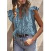imagePRETTYGARDEN Womens Summer Tops 2026 Dressy Casual Ruffle Cap Sleeve Button V Neck Embroidered Eyelet Blouses ShirtsGrey Blue