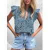 imagePRETTYGARDEN Womens Summer Tops 2026 Dressy Casual Ruffle Cap Sleeve Button V Neck Embroidered Eyelet Blouses ShirtsGrey Blue