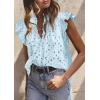 imagePRETTYGARDEN Womens Summer Tops 2026 Dressy Casual Ruffle Cap Sleeve Button V Neck Embroidered Eyelet Blouses ShirtsLight Blue