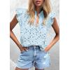 imagePRETTYGARDEN Womens Summer Tops 2026 Dressy Casual Ruffle Cap Sleeve Button V Neck Embroidered Eyelet Blouses ShirtsLight Blue