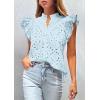 imagePRETTYGARDEN Womens Summer Tops 2026 Dressy Casual Ruffle Cap Sleeve Button V Neck Embroidered Eyelet Blouses ShirtsLight Blue