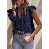 imagePRETTYGARDEN Womens Summer Tops 2026 Dressy Casual Ruffle Cap Sleeve Button V Neck Embroidered Eyelet Blouses ShirtsNavy