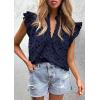 imagePRETTYGARDEN Womens Summer Tops 2026 Dressy Casual Ruffle Cap Sleeve Button V Neck Embroidered Eyelet Blouses ShirtsNavy
