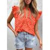 imagePRETTYGARDEN Womens Summer Tops 2026 Dressy Casual Ruffle Cap Sleeve Button V Neck Embroidered Eyelet Blouses ShirtsOrange