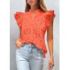 imagePRETTYGARDEN Womens Summer Tops 2026 Dressy Casual Ruffle Cap Sleeve Button V Neck Embroidered Eyelet Blouses ShirtsOrange