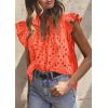 imagePRETTYGARDEN Womens Summer Tops 2026 Dressy Casual Ruffle Cap Sleeve Button V Neck Embroidered Eyelet Blouses ShirtsOrange