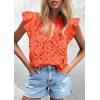 imagePRETTYGARDEN Womens Summer Tops 2026 Dressy Casual Ruffle Cap Sleeve Button V Neck Embroidered Eyelet Blouses ShirtsOrange