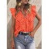 imagePRETTYGARDEN Womens Summer Tops 2026 Dressy Casual Ruffle Cap Sleeve Button V Neck Embroidered Eyelet Blouses ShirtsOrange