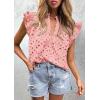 imagePRETTYGARDEN Womens Summer Tops 2026 Dressy Casual Ruffle Cap Sleeve Button V Neck Embroidered Eyelet Blouses ShirtsPink