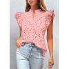 imagePRETTYGARDEN Womens Summer Tops 2026 Dressy Casual Ruffle Cap Sleeve Button V Neck Embroidered Eyelet Blouses ShirtsPink