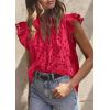 imagePRETTYGARDEN Womens Summer Tops 2026 Dressy Casual Ruffle Cap Sleeve Button V Neck Embroidered Eyelet Blouses ShirtsRed