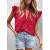 imagePRETTYGARDEN Womens Summer Tops 2026 Dressy Casual Ruffle Cap Sleeve Button V Neck Embroidered Eyelet Blouses ShirtsRed