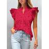 imagePRETTYGARDEN Womens Summer Tops 2026 Dressy Casual Ruffle Cap Sleeve Button V Neck Embroidered Eyelet Blouses ShirtsRed