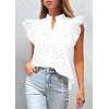 imagePRETTYGARDEN Womens Summer Tops 2026 Dressy Casual Ruffle Cap Sleeve Button V Neck Embroidered Eyelet Blouses ShirtsWhite