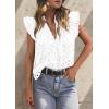 imagePRETTYGARDEN Womens Summer Tops 2026 Dressy Casual Ruffle Cap Sleeve Button V Neck Embroidered Eyelet Blouses ShirtsWhite