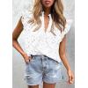 imagePRETTYGARDEN Womens Summer Tops 2026 Dressy Casual Ruffle Cap Sleeve Button V Neck Embroidered Eyelet Blouses ShirtsWhite