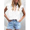 imagePRETTYGARDEN Womens Summer Tops 2026 Dressy Casual Ruffle Cap Sleeve Button V Neck Embroidered Eyelet Blouses ShirtsWhite