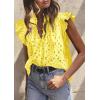 imagePRETTYGARDEN Womens Summer Tops 2026 Dressy Casual Ruffle Cap Sleeve Button V Neck Embroidered Eyelet Blouses ShirtsYellow