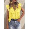 imagePRETTYGARDEN Womens Summer Tops 2026 Dressy Casual Ruffle Cap Sleeve Button V Neck Embroidered Eyelet Blouses ShirtsYellow
