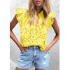 imagePRETTYGARDEN Womens Summer Tops 2026 Dressy Casual Ruffle Cap Sleeve Button V Neck Embroidered Eyelet Blouses ShirtsYellow