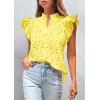 imagePRETTYGARDEN Womens Summer Tops 2026 Dressy Casual Ruffle Cap Sleeve Button V Neck Embroidered Eyelet Blouses ShirtsYellow