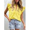 imagePRETTYGARDEN Womens Summer Tops 2026 Dressy Casual Ruffle Cap Sleeve Button V Neck Embroidered Eyelet Blouses ShirtsYellow