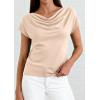 imagePRETTYGARDEN Womens Tops Dressy Casual Clothing 2026 Summer Cowl Neck Short Sleeve Blouses Spring Business Work Office ShirtsApricot