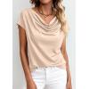 imagePRETTYGARDEN Womens Tops Dressy Casual Clothing 2026 Summer Cowl Neck Short Sleeve Blouses Spring Business Work Office ShirtsApricot