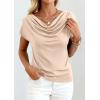 imagePRETTYGARDEN Womens Tops Dressy Casual Clothing 2026 Summer Cowl Neck Short Sleeve Blouses Spring Business Work Office ShirtsApricot