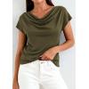 imagePRETTYGARDEN Womens Tops Dressy Casual Clothing 2026 Summer Cowl Neck Short Sleeve Blouses Spring Business Work Office ShirtsArmy Green