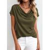 imagePRETTYGARDEN Womens Tops Dressy Casual Clothing 2026 Summer Cowl Neck Short Sleeve Blouses Spring Business Work Office ShirtsArmy Green
