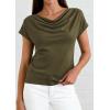 imagePRETTYGARDEN Womens Tops Dressy Casual Clothing 2026 Summer Cowl Neck Short Sleeve Blouses Spring Business Work Office ShirtsArmy Green