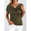 imagePRETTYGARDEN Womens Tops Dressy Casual Clothing 2026 Summer Cowl Neck Short Sleeve Blouses Spring Business Work Office ShirtsArmy Green