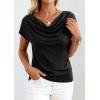 imagePRETTYGARDEN Womens Tops Dressy Casual Clothing 2026 Summer Cowl Neck Short Sleeve Blouses Spring Business Work Office ShirtsBlack