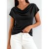 imagePRETTYGARDEN Womens Tops Dressy Casual Clothing 2026 Summer Cowl Neck Short Sleeve Blouses Spring Business Work Office ShirtsBlack