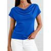 imagePRETTYGARDEN Womens Tops Dressy Casual Clothing 2026 Summer Cowl Neck Short Sleeve Blouses Spring Business Work Office ShirtsBlue