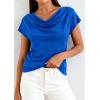 imagePRETTYGARDEN Womens Tops Dressy Casual Clothing 2026 Summer Cowl Neck Short Sleeve Blouses Spring Business Work Office ShirtsBlue
