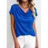 imagePRETTYGARDEN Womens Tops Dressy Casual Clothing 2026 Summer Cowl Neck Short Sleeve Blouses Spring Business Work Office ShirtsBlue