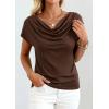 imagePRETTYGARDEN Womens Tops Dressy Casual Clothing 2026 Summer Cowl Neck Short Sleeve Blouses Spring Business Work Office ShirtsBrown