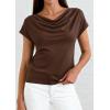 imagePRETTYGARDEN Womens Tops Dressy Casual Clothing 2026 Summer Cowl Neck Short Sleeve Blouses Spring Business Work Office ShirtsBrown