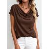imagePRETTYGARDEN Womens Tops Dressy Casual Clothing 2026 Summer Cowl Neck Short Sleeve Blouses Spring Business Work Office ShirtsBrown
