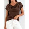 imagePRETTYGARDEN Womens Tops Dressy Casual Clothing 2026 Summer Cowl Neck Short Sleeve Blouses Spring Business Work Office ShirtsBrown